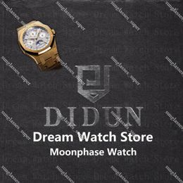 DIDUN montres pour hommes haut automatique Gear S3 montre en or étanche phase de lune montre-bracelet en acier inoxydable Bracelet234H