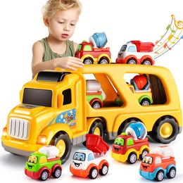 Camion de Transport moulé sous pression, véhicule d'ingénierie automobile, ensemble de jouets, poupées éducatives pour enfants, cadeau de noël 231228