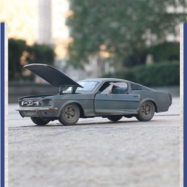 Diecast 1 24 Ford Mustang GT modificado 1967 hacer simulación antigua modelo de coche de aleación regalo pantalla Mini juguetes adornos Souvenir225V