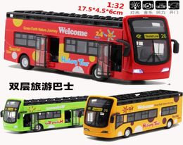 Diecast legering Doubledecker Tour Bus Model Toy 132 Schaal met lichtgeluid Pullback ornament Xmas Birthday Boy GiftColl8081825