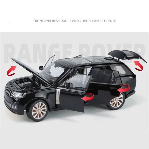 Juguete de Metal fundido a presión vehículos todoterreno modelo de coche sonido y luz regalo para niños tamaño grande 1/18 Land Range Rover SUV coche en miniatura de aleación