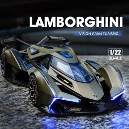 Diecast Model 1 22 Lambos Vision Gran Turismo V12 GT Legering Geluid Super Racing Lifting Tail Auto Wiel Voor Kinderen geschenken 230608