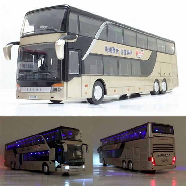 Diecast Modelo 1 32 Aleación BUS Toy Double Decker Modelo de autobús Simulación de automóviles para niños Toy Visualización de autobuses Regalo 230811