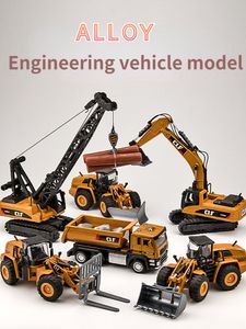 Diecast Model 1 50 Schaal Alloy Alloy Excavator Toys Simulation Engineering Set Kids Boys Gift Children's Truck Crane Bulldozer speelgoedvoertuigen 230821