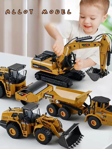 Diecast Modelo 1/50 Escala Aleación Excavadora Coche de juguete para niños Niños Ingeniería Camión Juguetes Montacargas Grúa Volcado Regalo para niños 230821