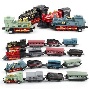 Diecast Model 1 60 Alloy Toy Car Vehicles Retro Steam Train Carrinho De Brinquedo Pull Back niños Juguetes Set Para Niños Regalos 230331