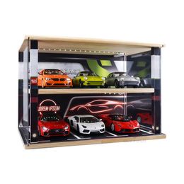 Diecast Model 124 Parkeerplaats Auto Opbergdoos Speelgoedscène Met Acryl Stofkap Ingebouwde LED-licht Vitrinekast Volwassenen Speelgoed 230825