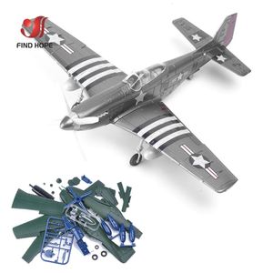 Modelo fundido a presión 148 4D Mustang P51 Fighter ensamblar rompecabezas de la guerra mundial avión colecciones de aviones escena Sandpan juego juguete 230712