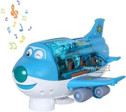 Gegoten model 360 roterend elektrisch vliegtuig Vliegtuigspeelgoed voor kinderen Bump and Go Action Peuterspeelgoed met LED-knipperlicht Geluid Jongens 231013