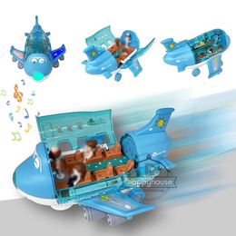 Gegoten model 360 roterend elektrisch vliegtuig Vliegtuigspeelgoed voor kinderen Bump and Go Action Peuterspeelgoed met LED-knipperlicht Geluid Jongens 231031
