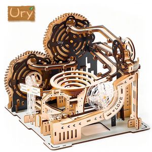 Modèle moulé sous pression 3D Puzzle en bois Marble Run Set DIY Piste mécanique Électrique Manuel Modèle Blocs de Construction Kits Assemblage Jouet Cadeau pour Adolescents Adultes 231204