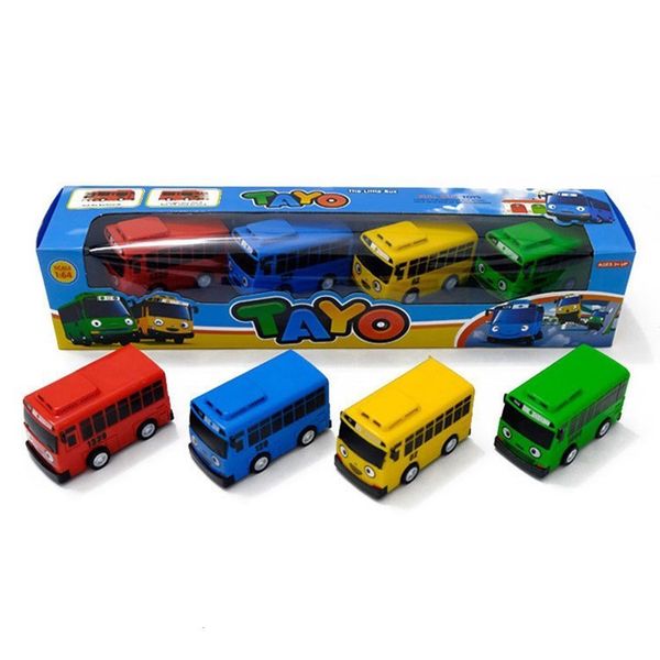 Diecast Model 4pcsset Anime Tayo le Petit Bus Jouets Éducatifs Dessin Animé Mini Plastique Pull Back Car pour Enfants Cadeaux De Noël 230518