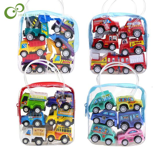 Modèle moulé sous pression 6 pièces jouets de voiture à tirer magasin de machines mobiles véhicule de Construction camion de pompier Taxi bébé Mini cadeau enfants GYH 230331