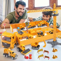 Diecast model Alloy Alloy Engineering Bulldozer Crane Construction Truck Tower Designer Boys Play Excavator Vehicles Cars Set Toys For Kids 0915