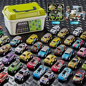 Diecast Model Alloy Toy Set With Storage Box Pull Back Playmat Road Signs Car For Boys Toddlers Christmas Gift 230922
