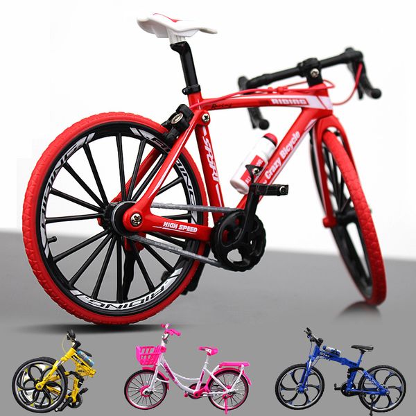 Jouet de vélo modèle moulé sous pression, vélo de montagne pliable, vélo de course sur route, vélo rose clair City Girl, ornement, cadeau d'anniversaire pour enfant de Noël, collection