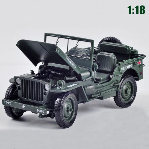 Modèle de voiture moulé sous pression 1/18 modèle militaire tactique vieille guerre mondiale Willis GP modèle de voiture en alliage militaire pour enfants jouets cadeaux garçons véhicules 230829