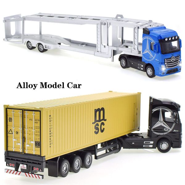 Diecast Model car 1 50 Container Truck Pull Back With Light Engineering Transport Vehicle Diecast Alloy Truck Head Model Toy Boy Toys For Children 230111