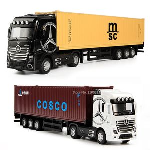 Diecast Model car 1 50 Grand modèle de tête de camion en alliage moulé sous pression Simulation de camion conteneur Pull Back Sound Light Engineering Véhicule de transport Boy Toy 230621