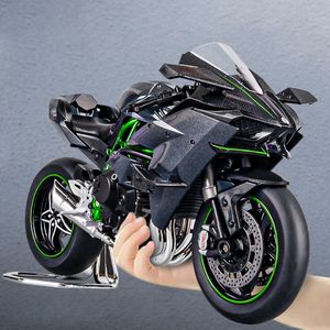 Diecast Model car 1 9 H2R Ninja Alloy Die Cast Motorcycle Model Toy Vehicle Collection Sound and Light Off Road Autocycle Toys Car 230802