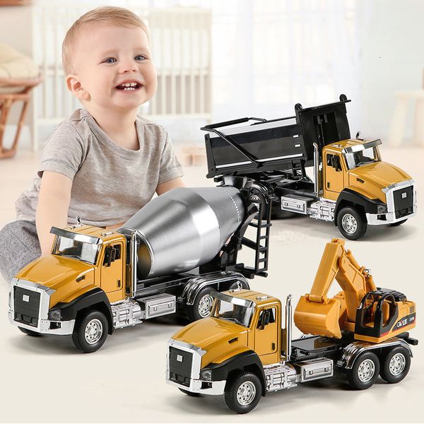 Modèle de voiture moulé sous pression 3 Pack de véhicules de construction d'ingénierie moulés sous pression Dump Digger Mixer Truck 1/50 échelle en métal modèle de voiture retirer voiture jouets 230111