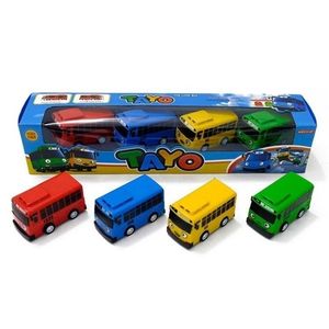 Diecast Model CAR 4PCS/SET ANIME TAYO THE Little Bus Educational Toys Cartoon Mini Plastic Pull Back Car For Kids Christmas Gifts 220930
