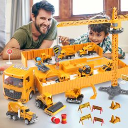 Diecast model Auto Alloy Engineering Bulldozer Crane Construction Truck Tower Designer For Boys Play Excavator -voertuigen Auto Set Toys For Kids 230516