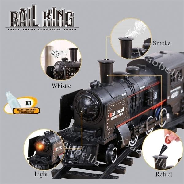 Voiture miniature moulée sous pression B/O Railway Classical Freight Train Set Passenger Water Steam Locomotive Playset with Smoke Simulation Electric Toys 220930