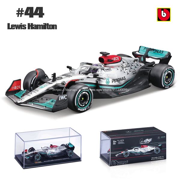 Diecast Model Car Bburago 1 43 AMG W13 # 44 Hamilton # 63 Russell La version acrylique alliage voiture de luxe moulage sous pression modèle de voiture jouets 230617