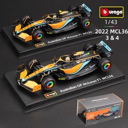 Druckguss-Modellauto Bburago 1 43 McLaren MCL36 #3 Daniel Ricciardo #4 Lando Norris Legierung Luxusfahrzeug Druckgussauto Modellspielzeug Formel 1 230608