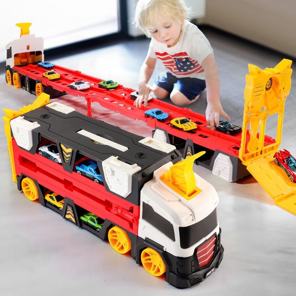 Diecast Model car Car Transporter Truck Mega Hauler Trucks para niños Aleación de eyección Car Three-Layer Deformed Container Truck Transporter Toys Gift 230621