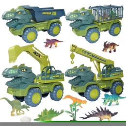 Diecast Model car Children Dinosaur Transport Car Toy Oversized Inertial Truck Pull Back Vehicle with Gift for Kids Boy 220930