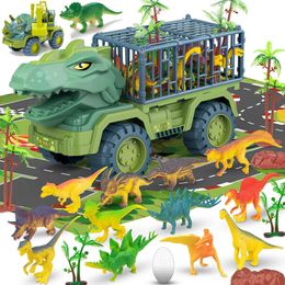 Diecast Model Auto Children's Dinosaur Toy Car Large Engineering Vehicle Model Educatief speelgoedtransportvoertuig speelgoedjongen meisje met dinosaurus cadeau 230111