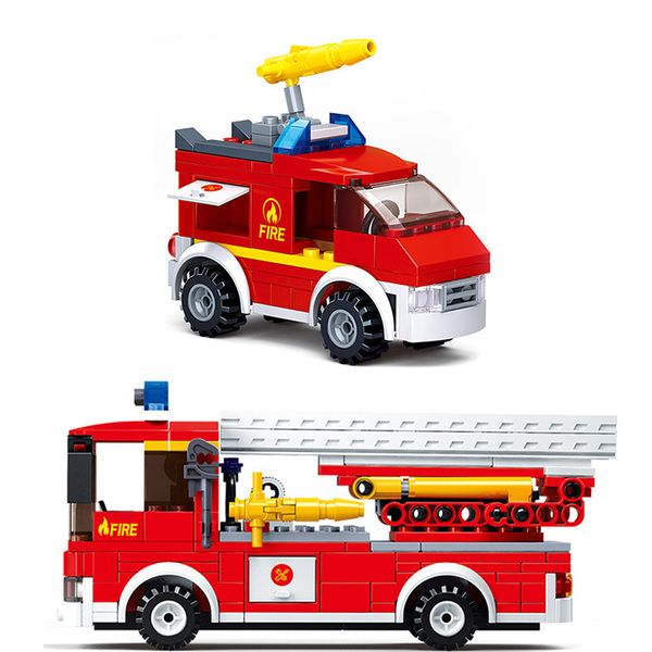 Diecast Model car City Spray Water Gun Toy Firetruck Fire Rescue Truck Firemen Building Blocks Set Ladrillos educativos Modelo Juguetes para niños Regalo 230703