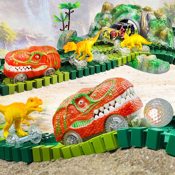 Diecast Model car Dinosaur Train Toys-252 pcs Create A World Road Race-Pista Flexible Playset s Toys Race Car para Old boy Girls 221201