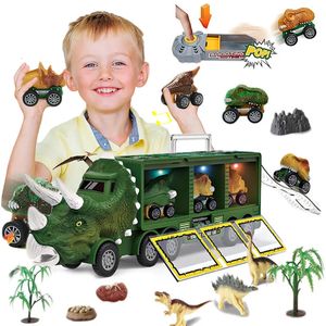 Modèle de voiture moulé sous pression dinosaure Transport jouet camion tirer véhicules Dino conteneur stockage voiture modèle éclairage musique enfants garçons enfants cadeau d'anniversaire 231101