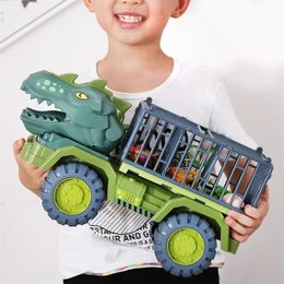 Diecast model auto dinosaurus voertuig speelgoed s transport rier truck traagheid met kerstcadeau voor kinderen 220930