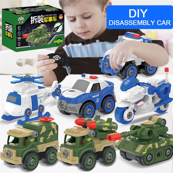 Diecast Model car DIY Hand Montado Car Toys Tire hacia atrás Vehículo militar Mini modelos Motocicleta Tanque Juguete Desmontable Niños Rompecabezas educativo Juguetes 230627