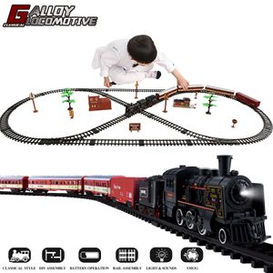 Diecast Model car Tren eléctrico de Navidad Juego de juguetes Coche Vías ferroviarias Motor de locomotora de vapor Modelo fundido a presión Juego educativo Juguetes para niños 231201