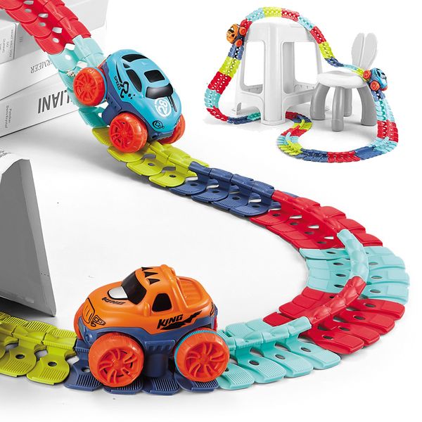 Diecast Model car Flexible Railway Car Toys Changeable Track avec LED Light Race Car DIY Assembled Racing Track Set Creative Toy For Kids Children 230526