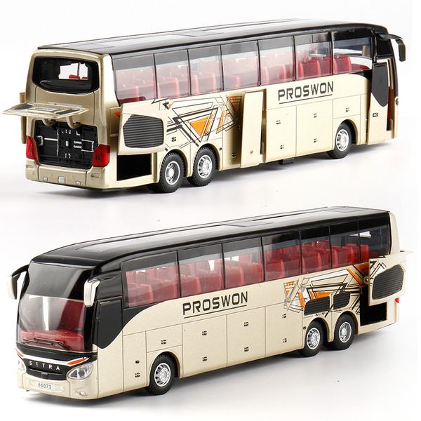Modelo de coche fundido a presión de alta calidad 1 32, modelo de autobús extraíble de aleación de alta imitación, autobús turístico doble, vehículo de juguete flash 230621