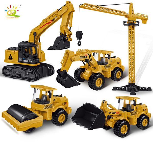 Diecast Model car HUIQIBAO Engineering Plastic Inertia Car City Construction Excavator Crane Dump Truck Classic Vehicle Toys For Children 230516