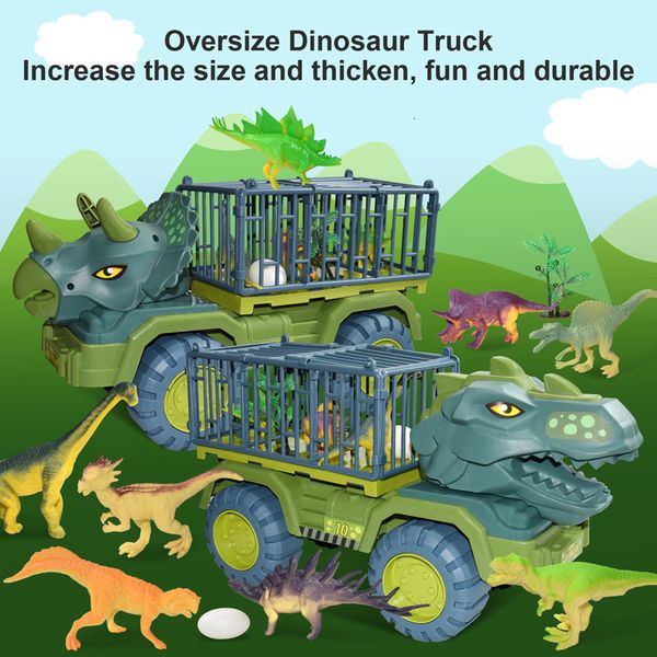 Diecast Modèle de voiture Enfants Dinosaure Voiture Jouet Grande Taille Dinosaure Transport voiture Dump Grue Véhicule Camion pour Garçons Enfants Jouets De Noël Cadeaux 230526