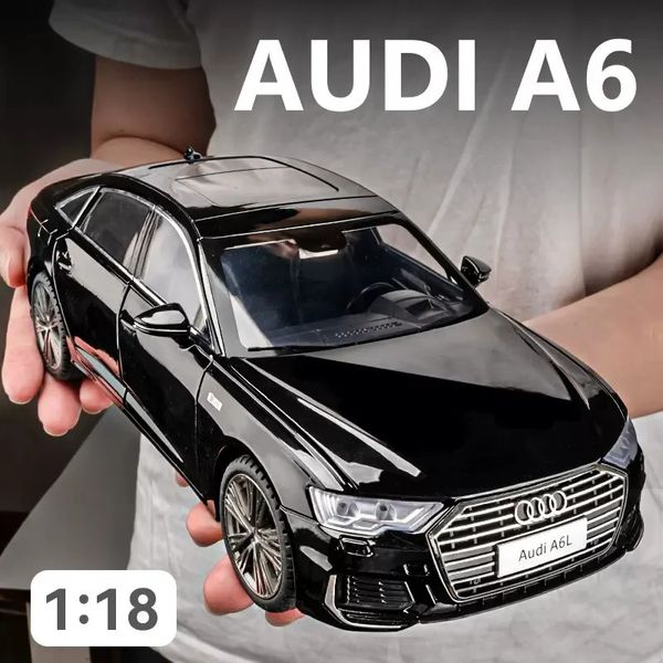 Diecast Model car Grand modèle de voiture en alliage 1/18 A6L, Collection de véhicules en métal moulé sous pression, Simulation de lumière sonore, série de traction, voiture jouet pour enfants, cadeaux 231005