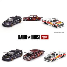 Diecast model auto MINIGT Op voorraad 1 64 KHMG 072 082 079 GTR R33 510 PRO Straat JPN Silverado Diecast Diorama automodel 231214