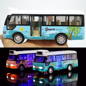 Diecast model Auto School Bus Sound Light Tour Bus Model Boy speelgoed Diecasts speelgoedvoertuigen Kids Gift 230412