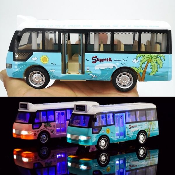 Diecast Model car School Bus Sound Light Tour Bus Model Boy Toy Diecasts Toy Vehicles Kids Gift 230516