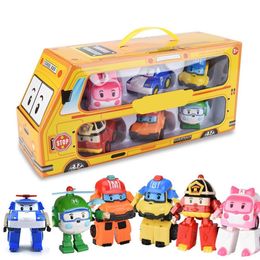 Diecast modelauto Set van 6 stuks Poli Car Kids Robot Toy Transform Vehicle Cartoon Anime Action Figure Speelgoed voor kinderen Gift Juguet354x