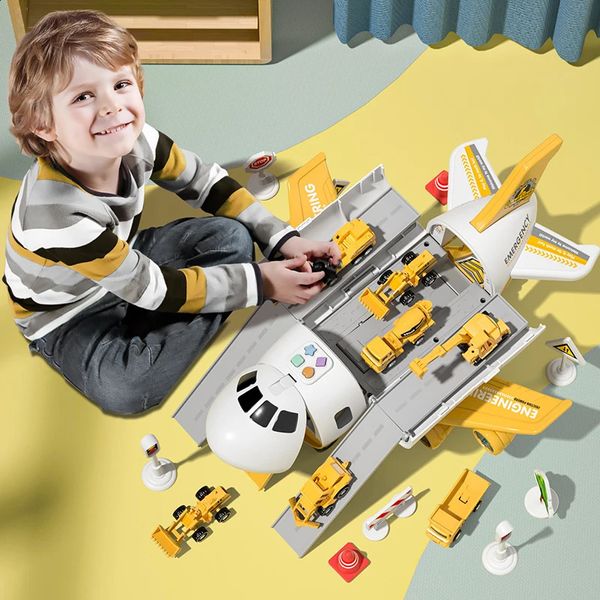 Modèle de voiture moulé sous pression TEMI enfants avion voiture jouets Simulation inertie avion musique Stroy avec avion de passager léger Diecasts enfants jouet éducatif 231214