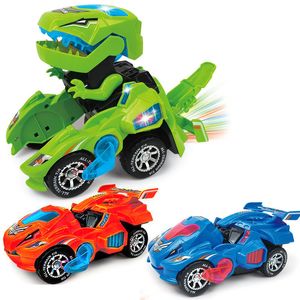 Diecast Model car Transforming Dinosaur Car Toys 2 en 1 Automatique Dinosaur Transform Car avec LED Light and Music cadeaux de véhicules électriques 230526